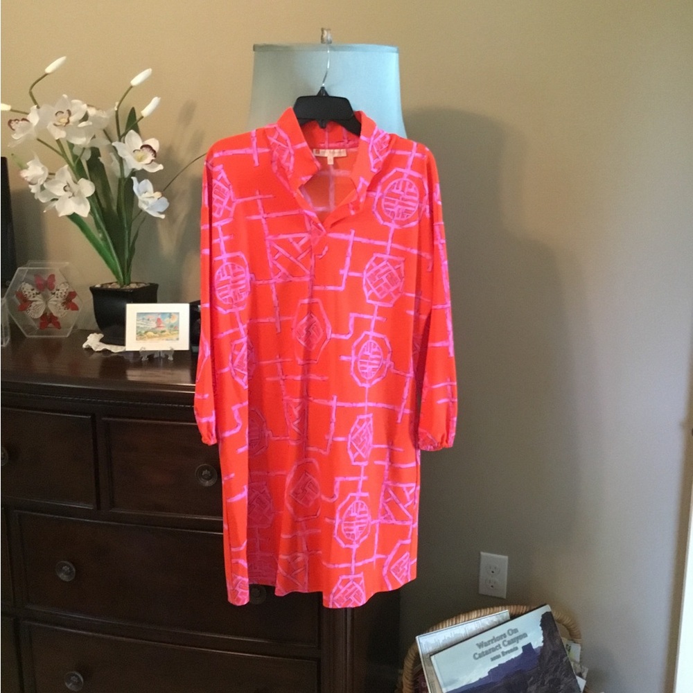 Jude Connally Coral & Pink Bamboo Lattice Midi Dress